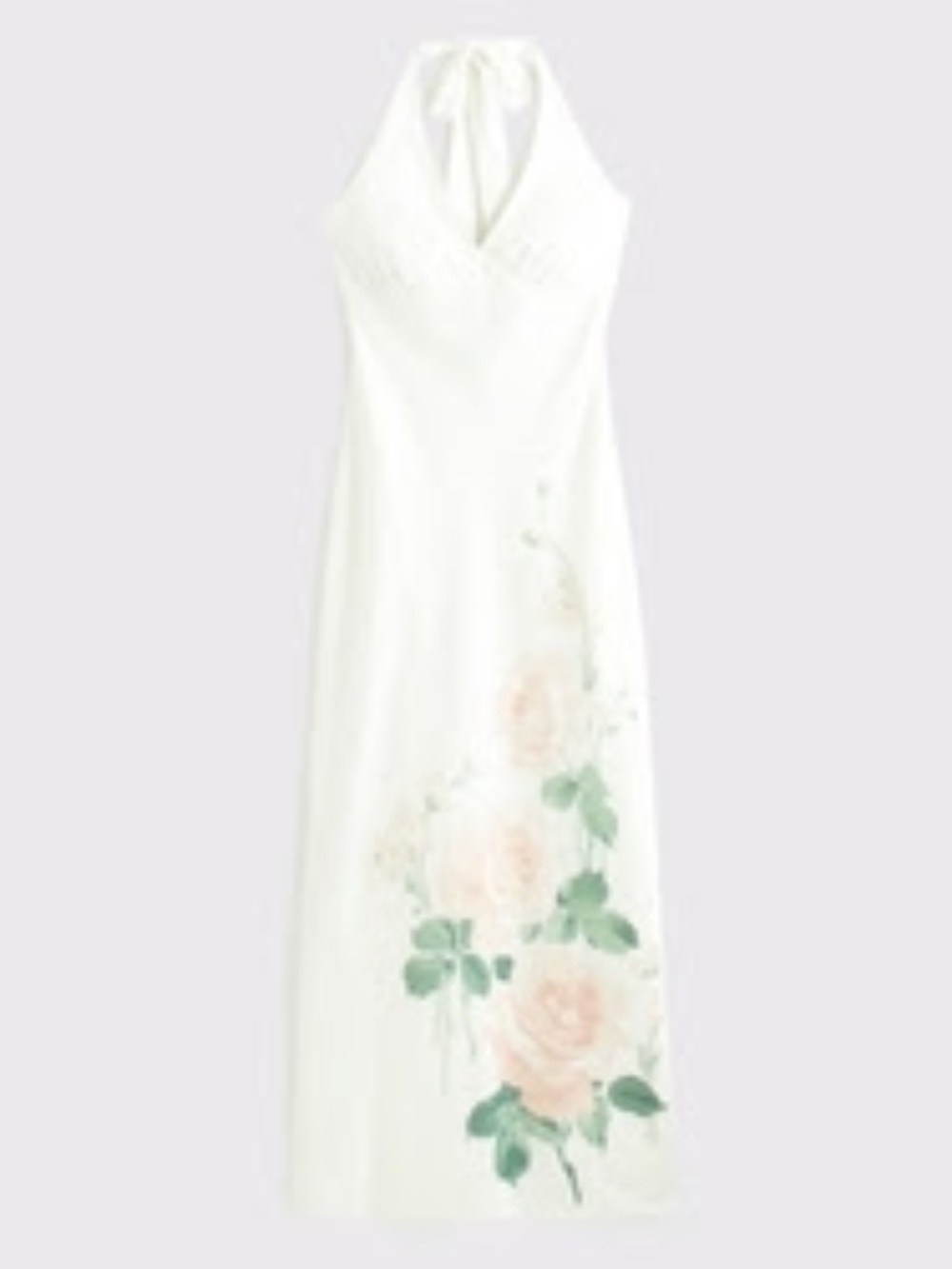 The A&F Julia slip halter dress - maxi white satin dress with pink florals